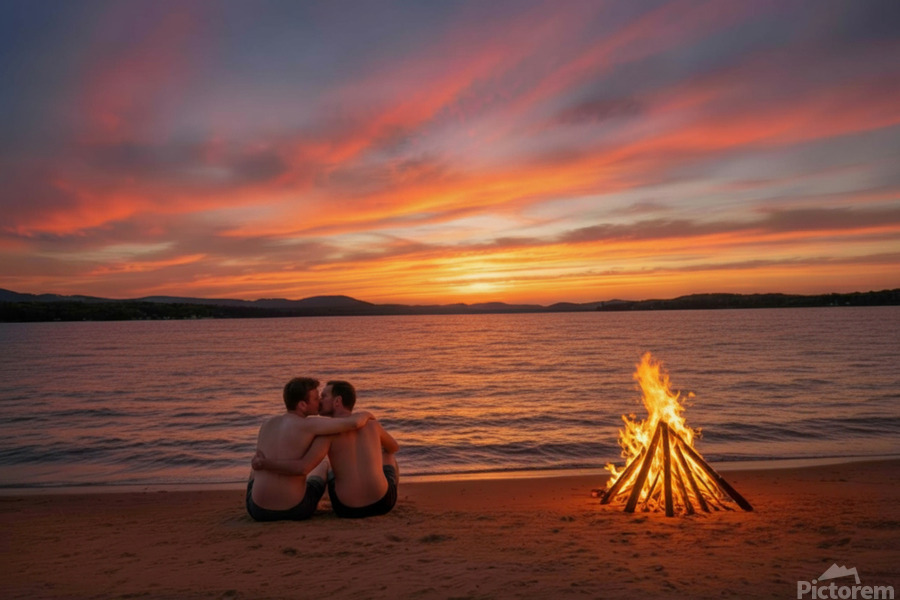 TWO MEN FIRE SUNSET 2026